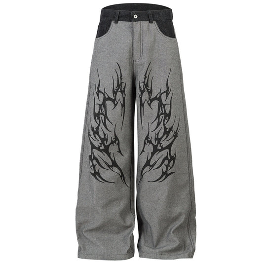 Mens American Style High Street Wide Leg Denim Jeans