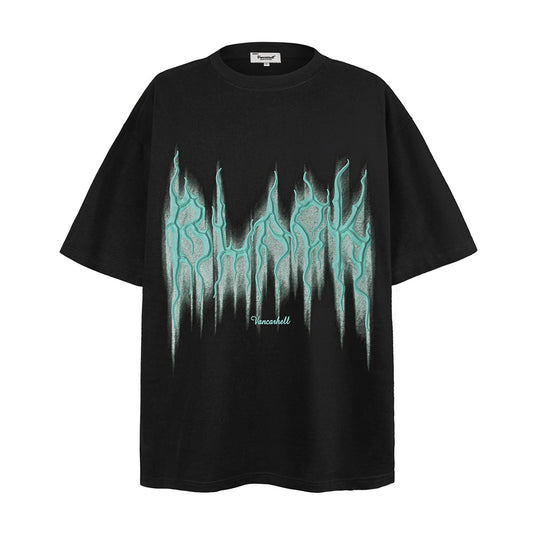 Niche High Street Creative Letters Puff Print Short Sleeve