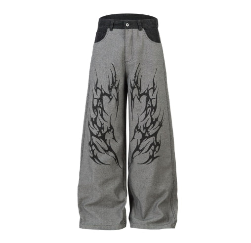 Mens American Style High Street Wide Leg Denim Jeans